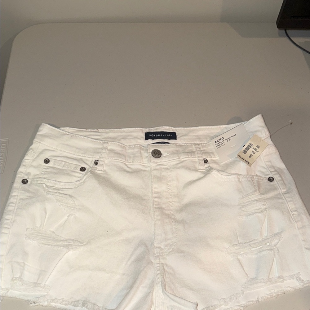 Aeropostale Women's Bright White Distressed Jean Shorts